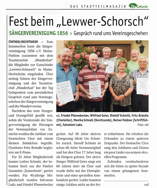 Sommerfest 2016 - Zeitungsbericht