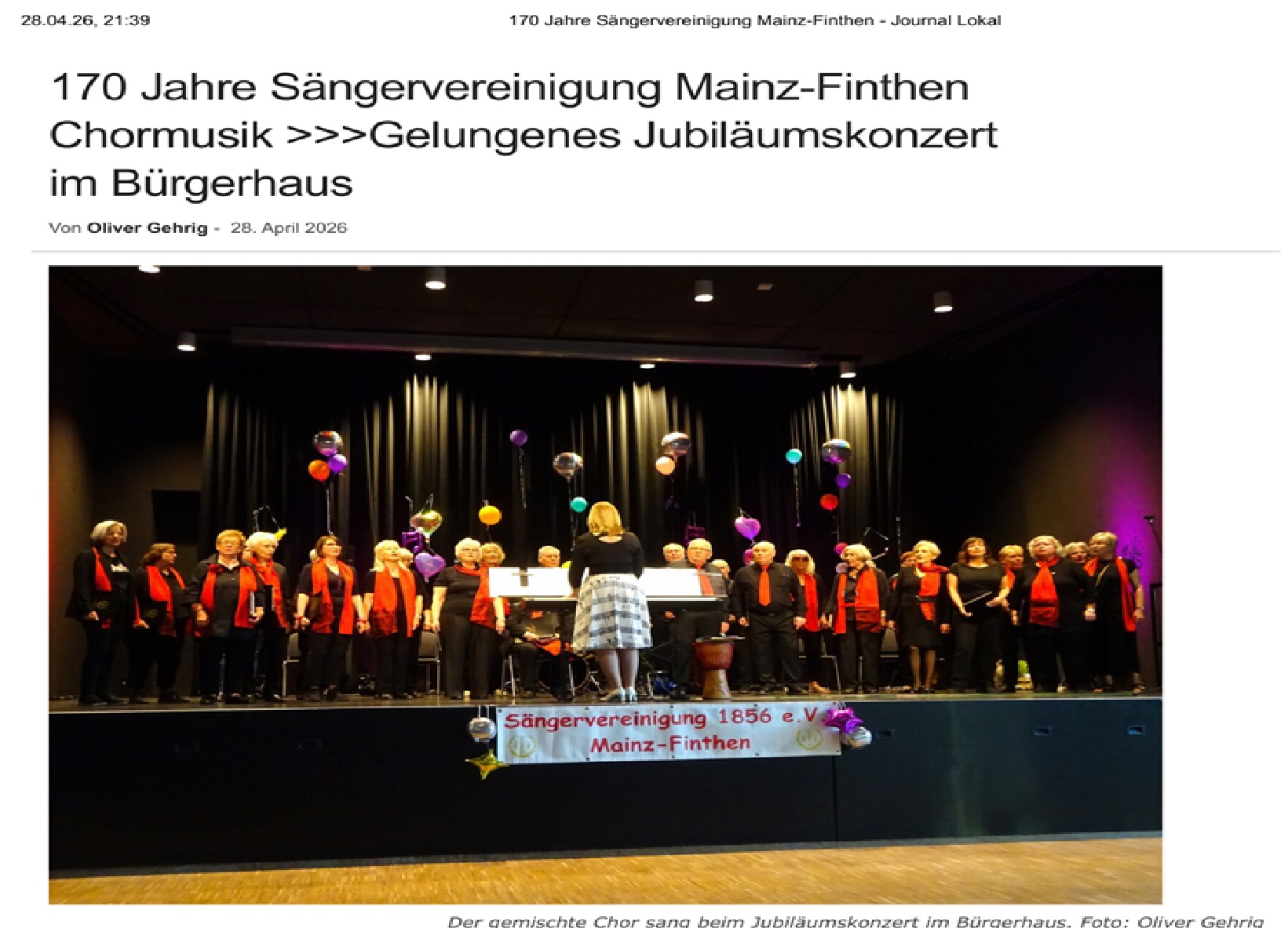 Lokale Journal vom 28.04.2026 - Konzert 170 Jahre
              Chor